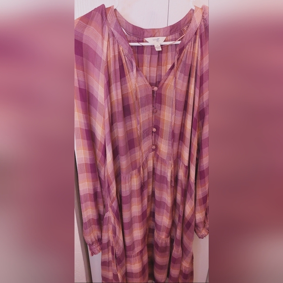 Terra & Sky Tiered Peasant Dress Size 2X Plum Plaid Pockets Business Casual Boho - Picture 5 of 13